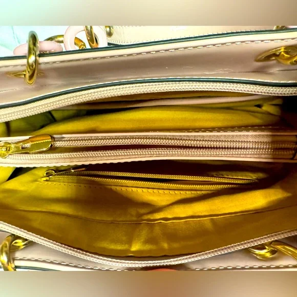 Blush Pink Patent Leather Structured Bag WGold-Tone handles & og Crossbody Strap - Picture 5 of 9